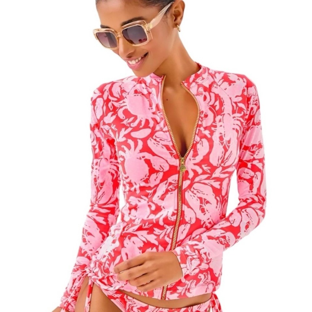 NWT Lilly Pulitzer Royden Rashguard Zip Swim Top CRAB COLLAB Pink Sz 6 MSRP $138